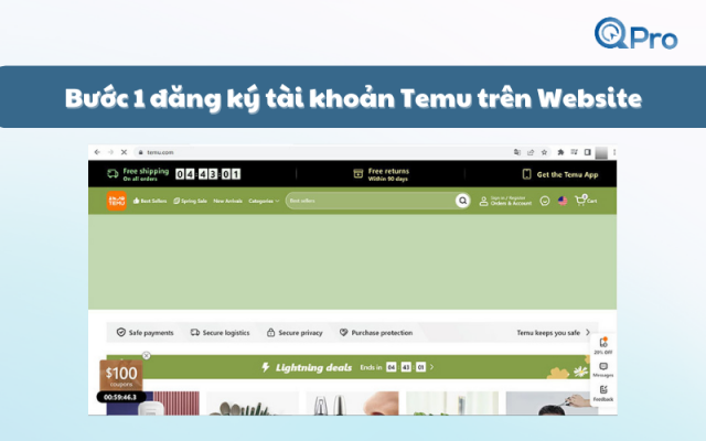 Bước 1 đăng ký tài khoản Temu trên Website