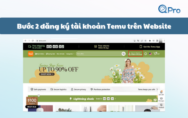 Bước 2 đăng ký tài khoản Temu trên Website