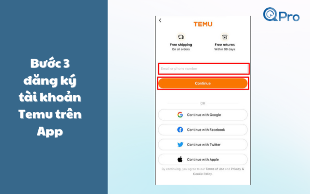 Bước 3 đăng ký tài khoản Temu trên App