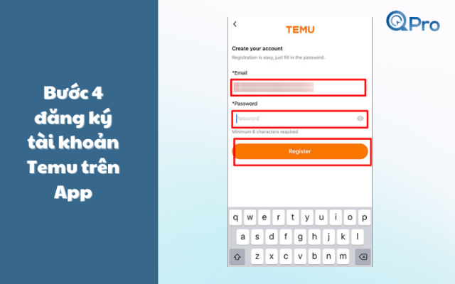 Bước 4 đăng ký tài khoản Temu trên App