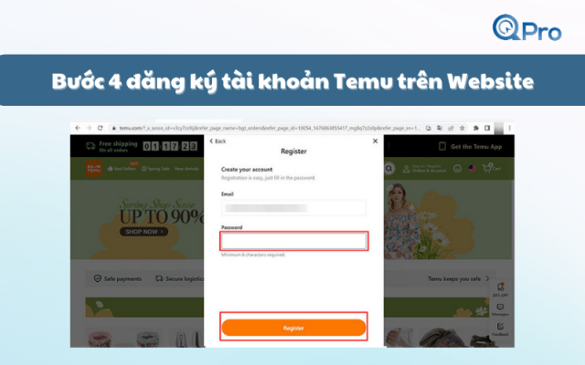 Bước 4 đăng ký tài khoản Temu trên Website